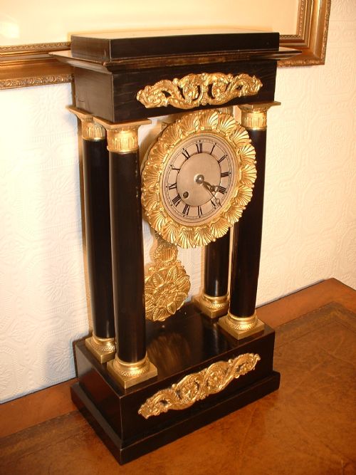 Ebonised & Gilt Portico Clock