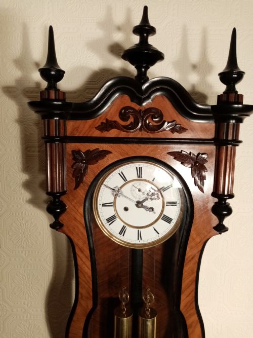 fig 1. Walnut & Ebonised Serpentine Vienna Regulator Wall Clock