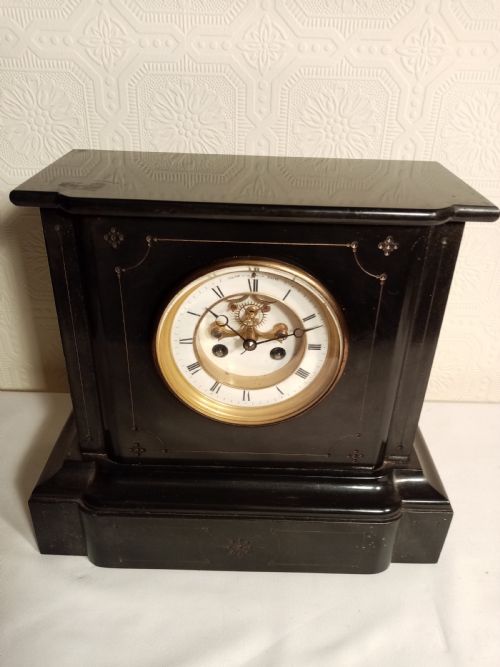 Black Slate Mantel Clock. Brocot Visible Escapement.