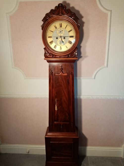 Scottish Drumhead Long Case Clock. Dilger & Barclay of Glasgow