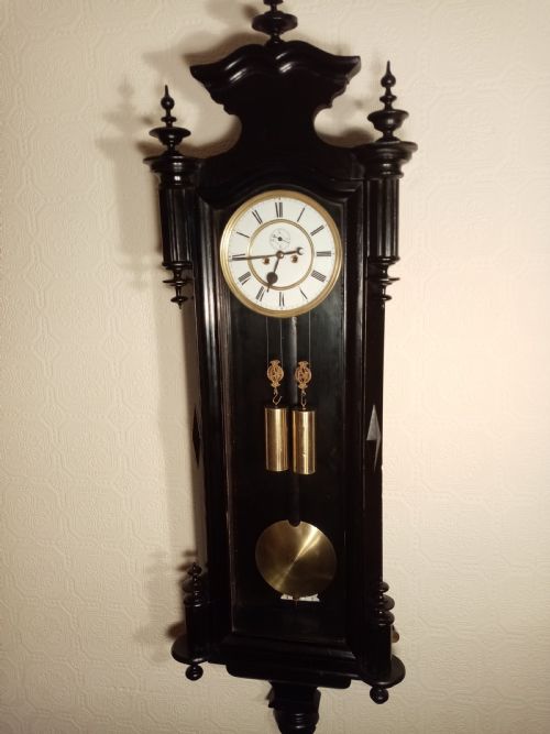 Ebonised Double-weight Vienna Wall Clock by Gebruder Resch.