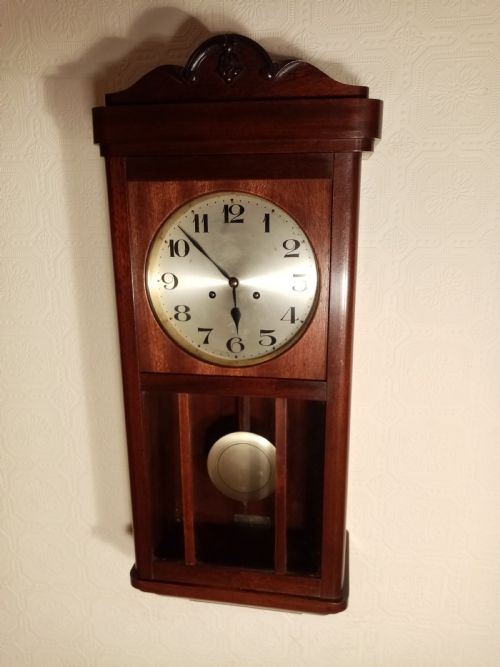 Arts & Crafts Period Mahogany Wall Clock.