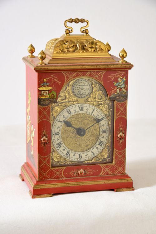 Red Chinoiserie  Mantel Clock. Elliott of London