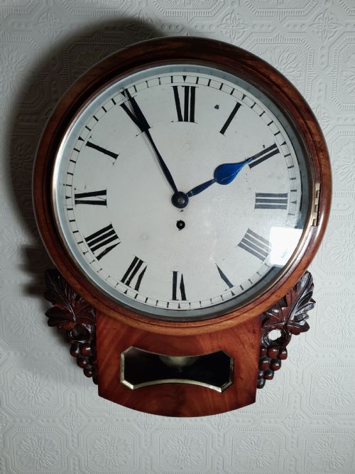 Superb Mahogany, Fusee, Drop-dial Wall Clock.