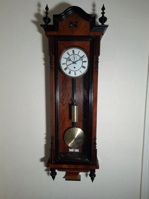 Walnut & Ebonised Slim-line Vienna Wall Clock