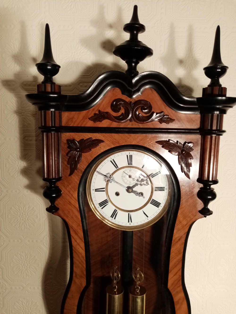 Walnut & Ebonised Serpentine Vienna Regulator Wall Clock View II