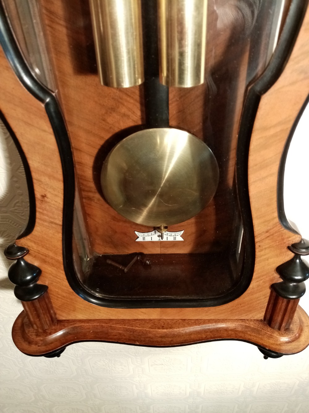 Walnut & Ebonised Serpentine Vienna Regulator Wall Clock View IV