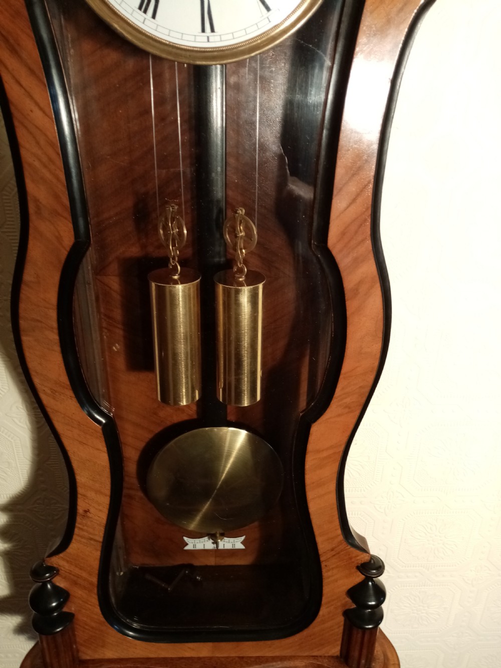 Walnut & Ebonised Serpentine Vienna Regulator Wall Clock View VI