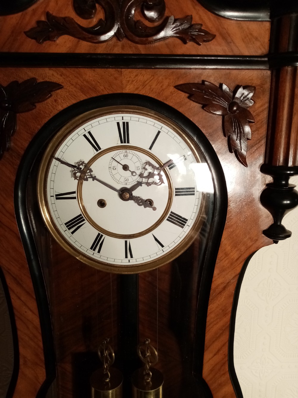 Walnut & Ebonised Serpentine Vienna Regulator Wall Clock View VII