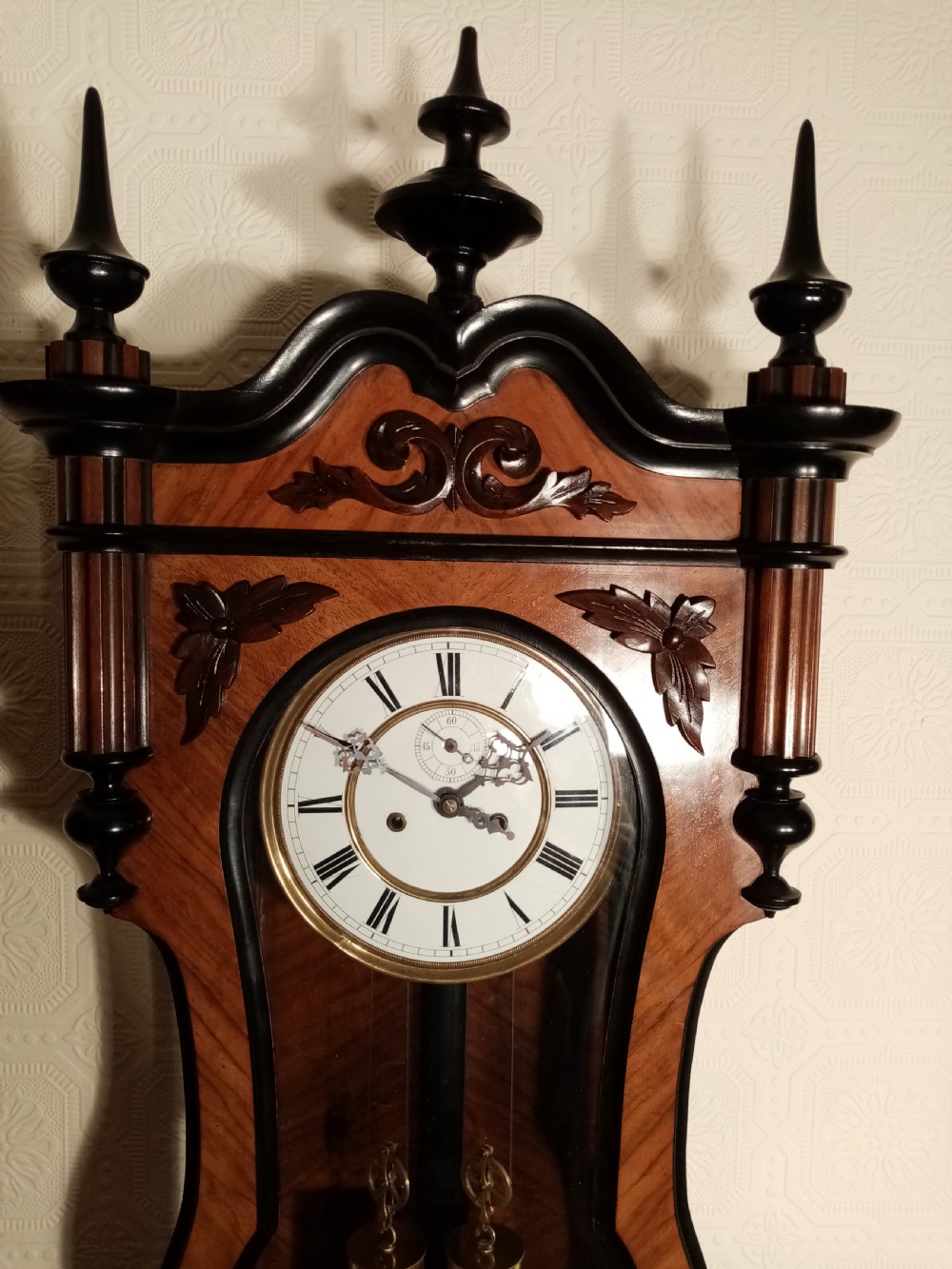 Walnut & Ebonised Serpentine Vienna Regulator Wall Clock View VIII