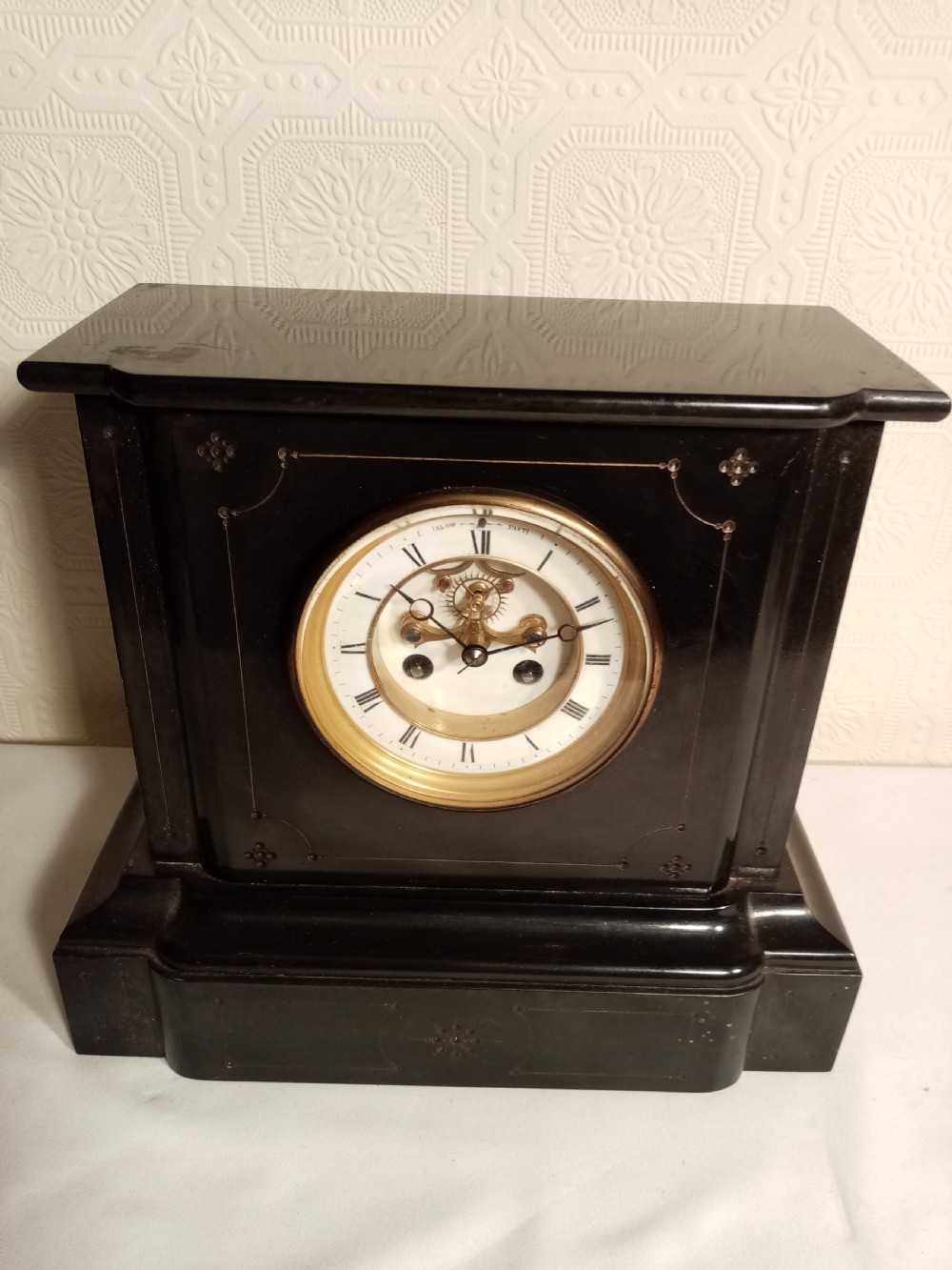 Black Slate Mantel Clock. Brocot Visible Escapement.