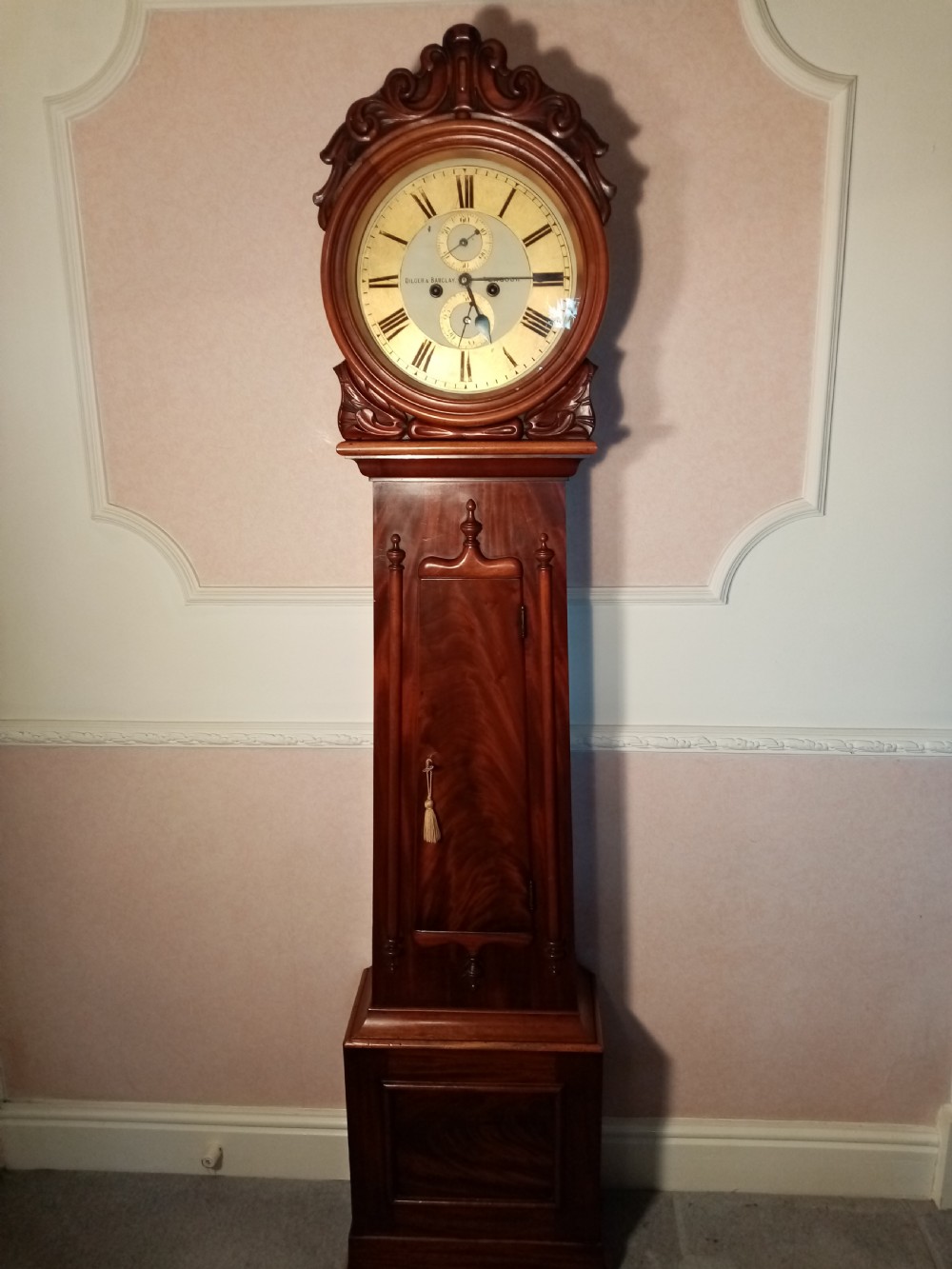 Scottish Drumhead Long Case Clock. DILGER & BARCLAY of GLASGOW