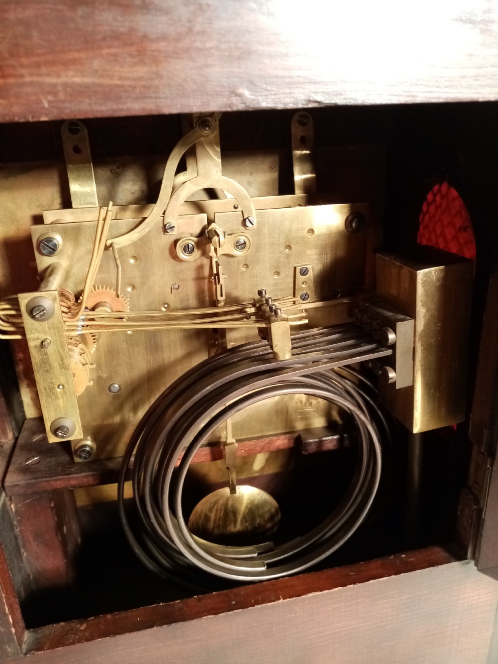 Westminster Chime, Lancet top, Mahogany Bracket/Mantel Clock. View V