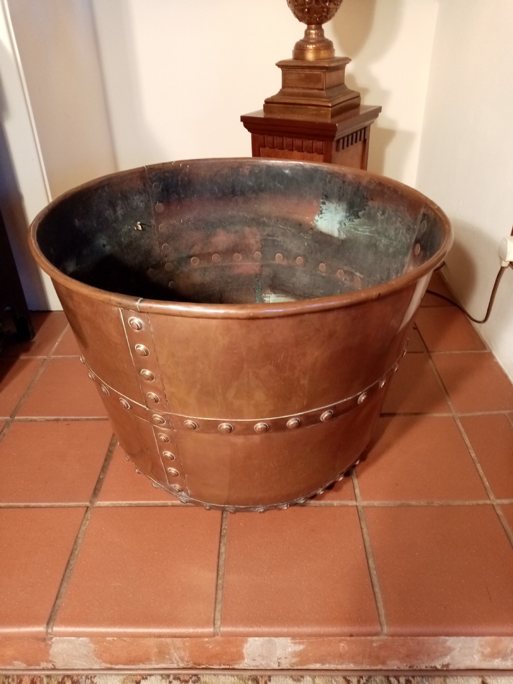 Victorian Copper Riveted  Log Bin/Cauldron View V