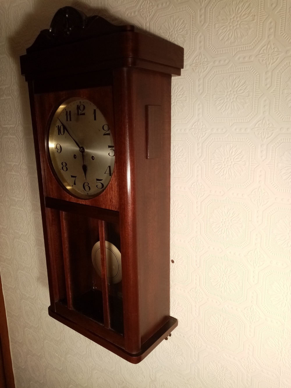 Arts & Crafts Period Mahogany Wall Clock. View II