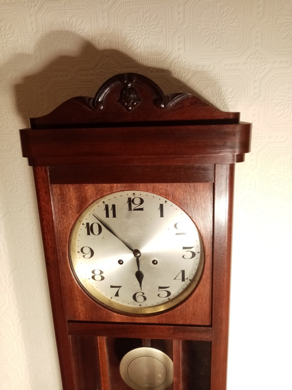 Arts & Crafts Period Mahogany Wall Clock. View III