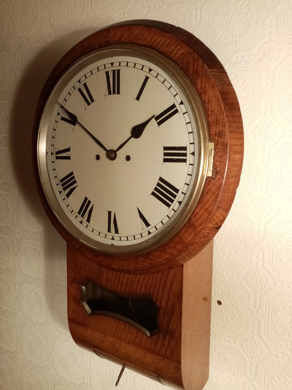 Twin Fusee, Bell Striking, Drop-dial Wall Clock.