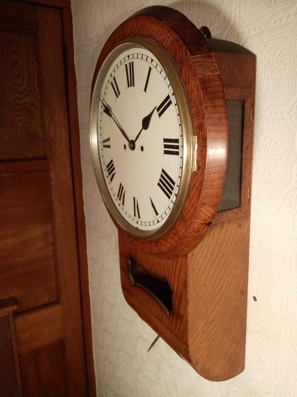 Twin Fusee, Bell Striking, Drop-dial Wall Clock. View III