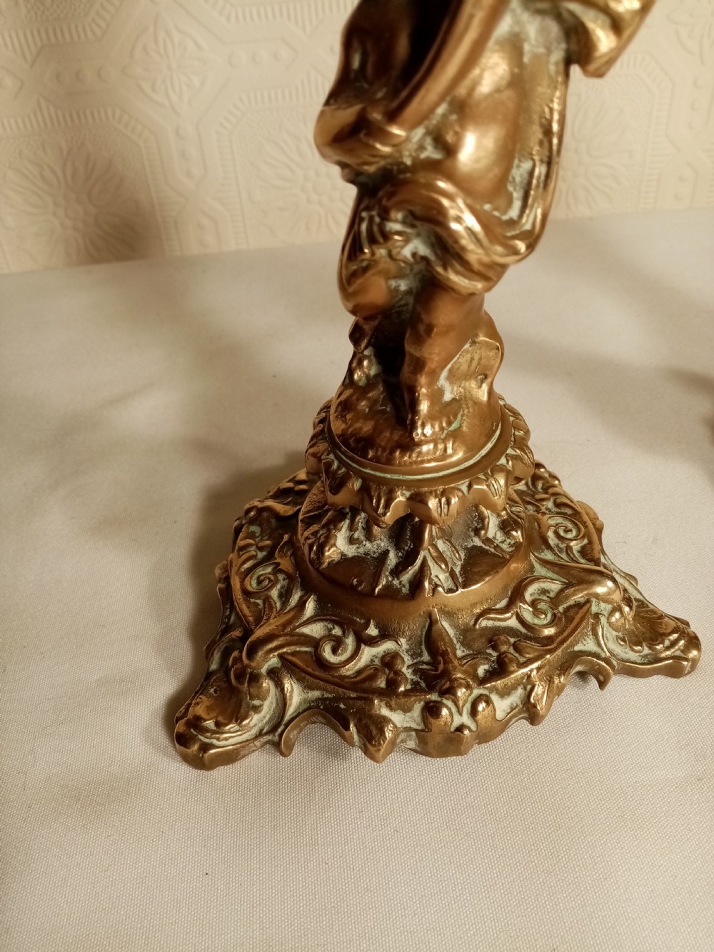 Pair of Solid Brass Cherub Candle Sticks View II