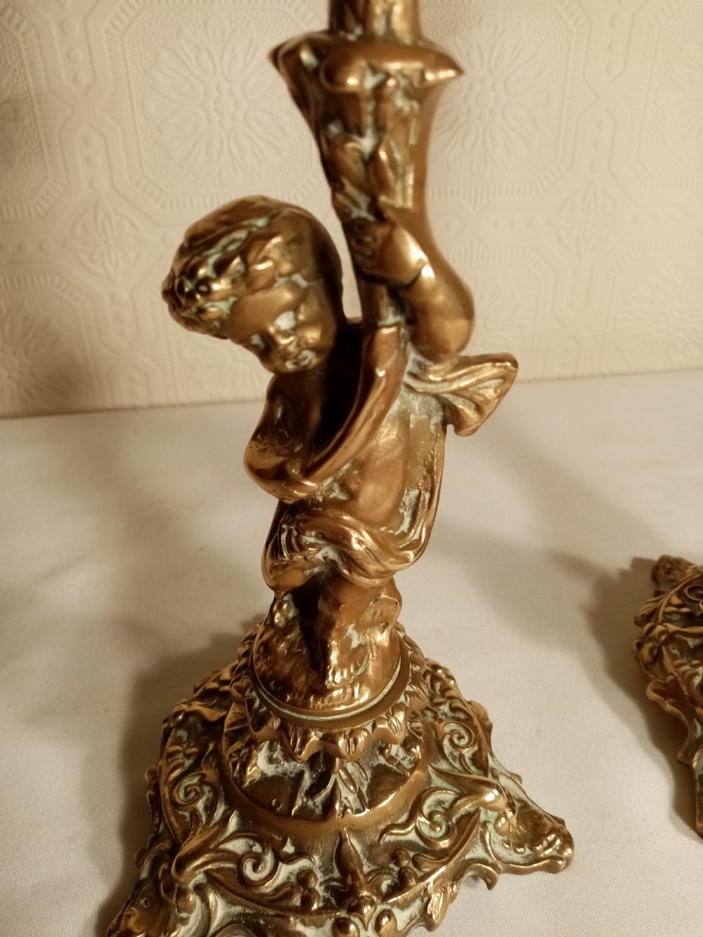 Pair of Solid Brass Cherub Candle Sticks View III