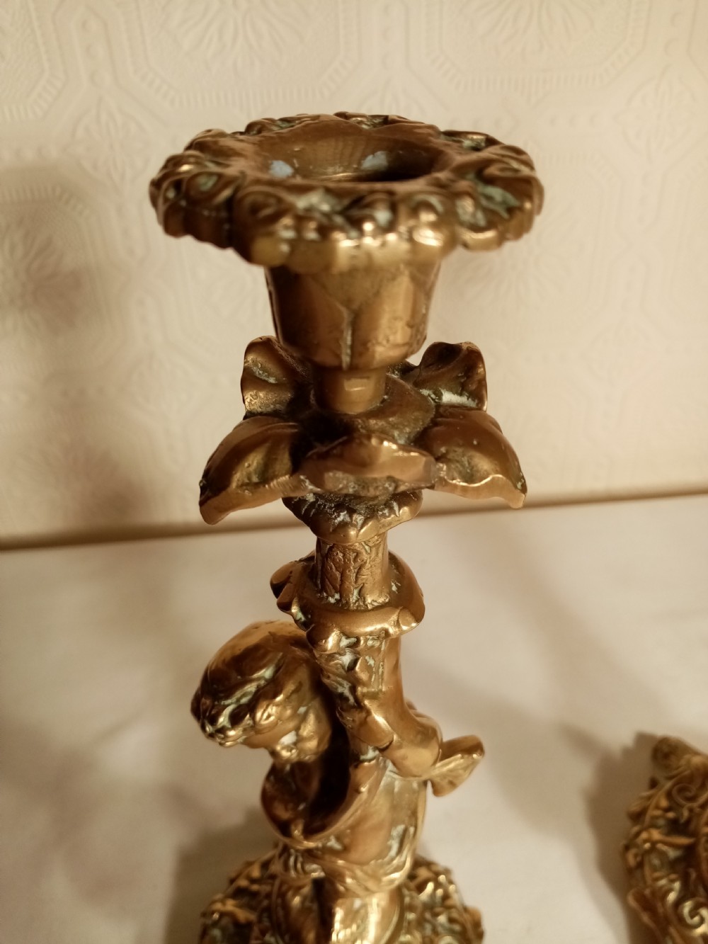 Pair of Solid Brass Cherub Candle Sticks View IV