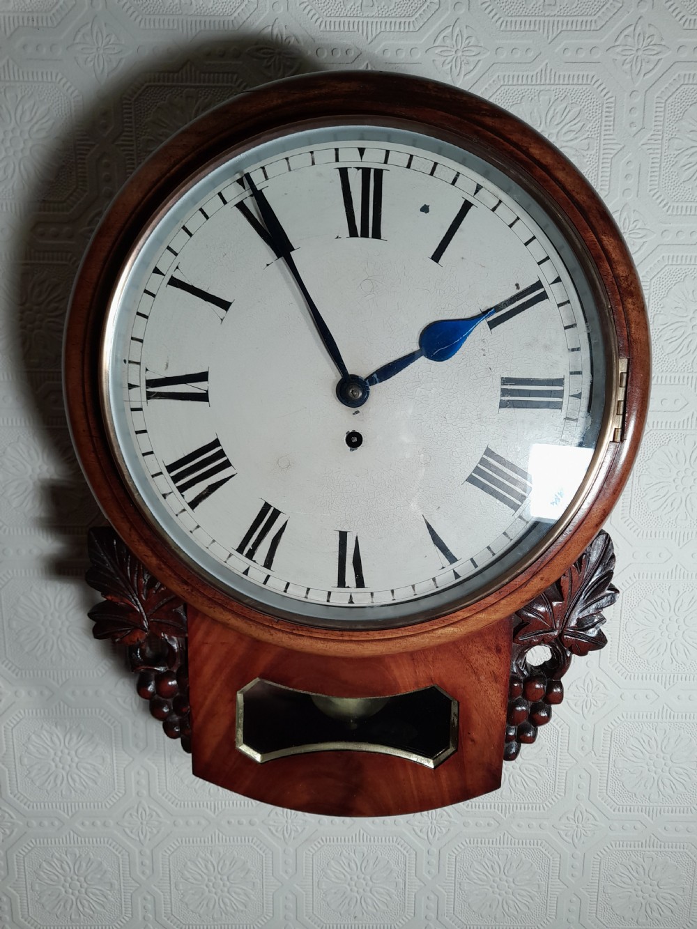 Superb Mahogany, Fusee, Drop-dial Wall Clock.