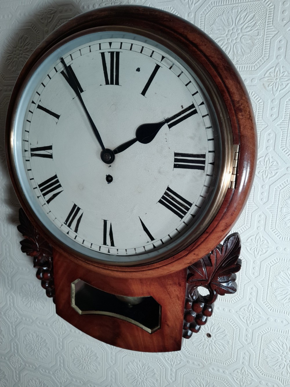 Superb Mahogany, Fusee, Drop-dial Wall Clock. View II
