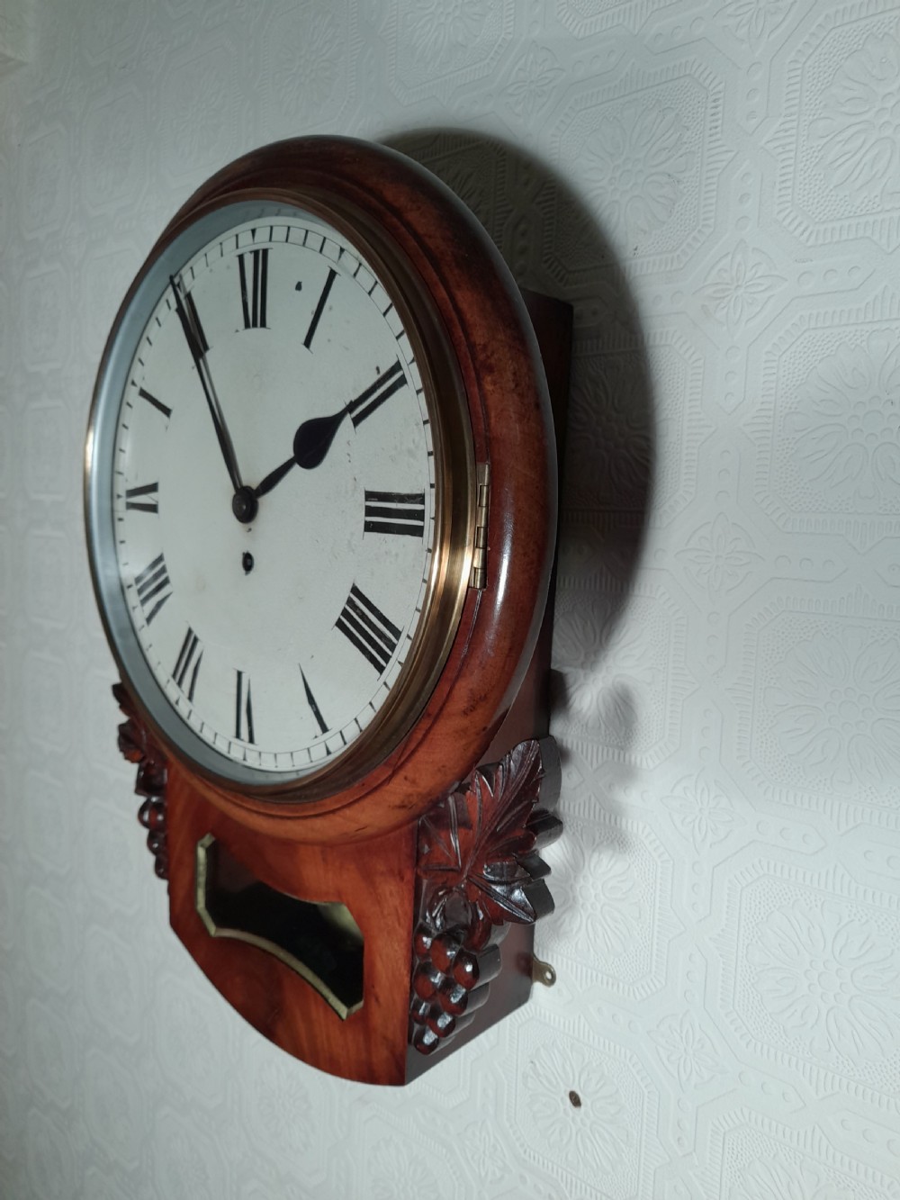 Superb Mahogany, Fusee, Drop-dial Wall Clock. View IV