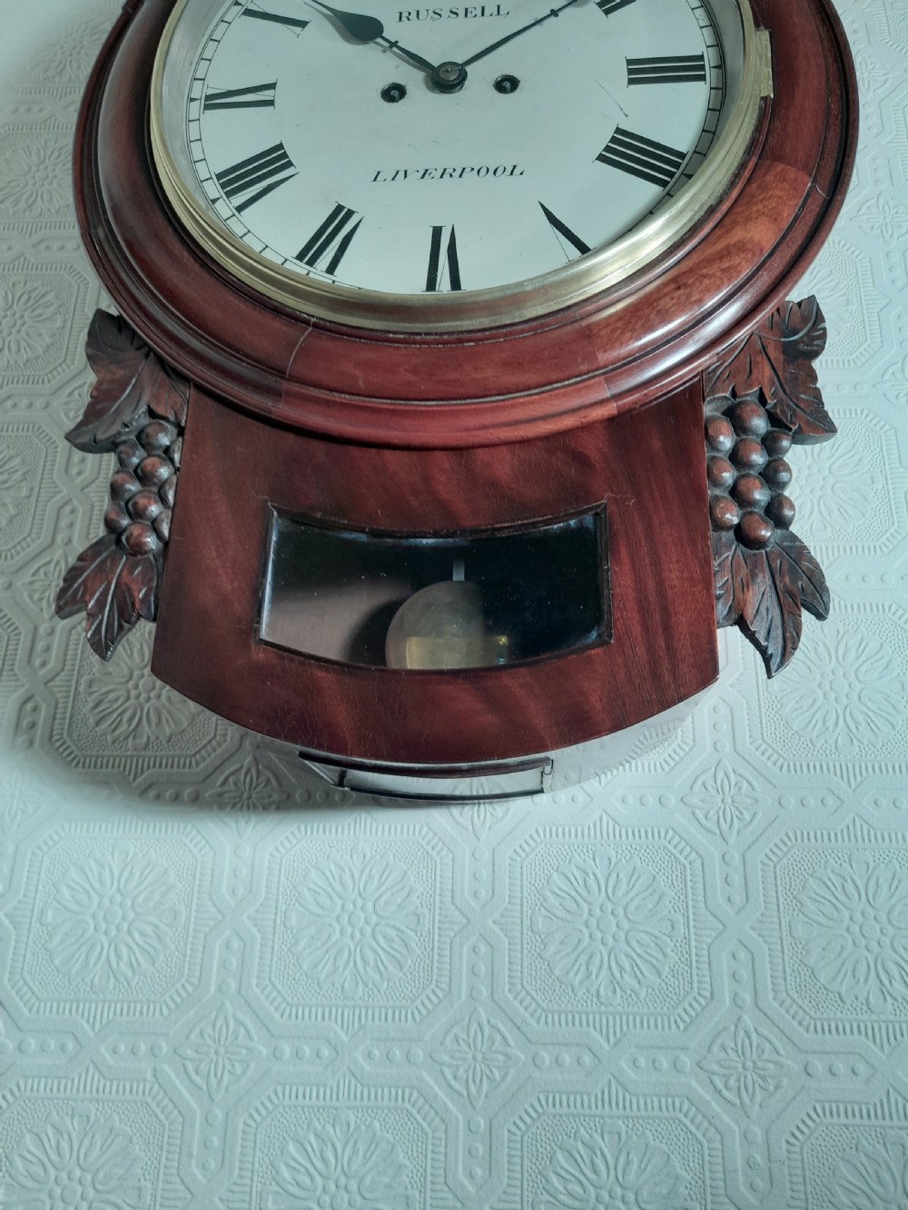 Twin-Fusee, Bell Striking Drop Dial Wall Clock. RUSSELL of LIVERPOOL View V