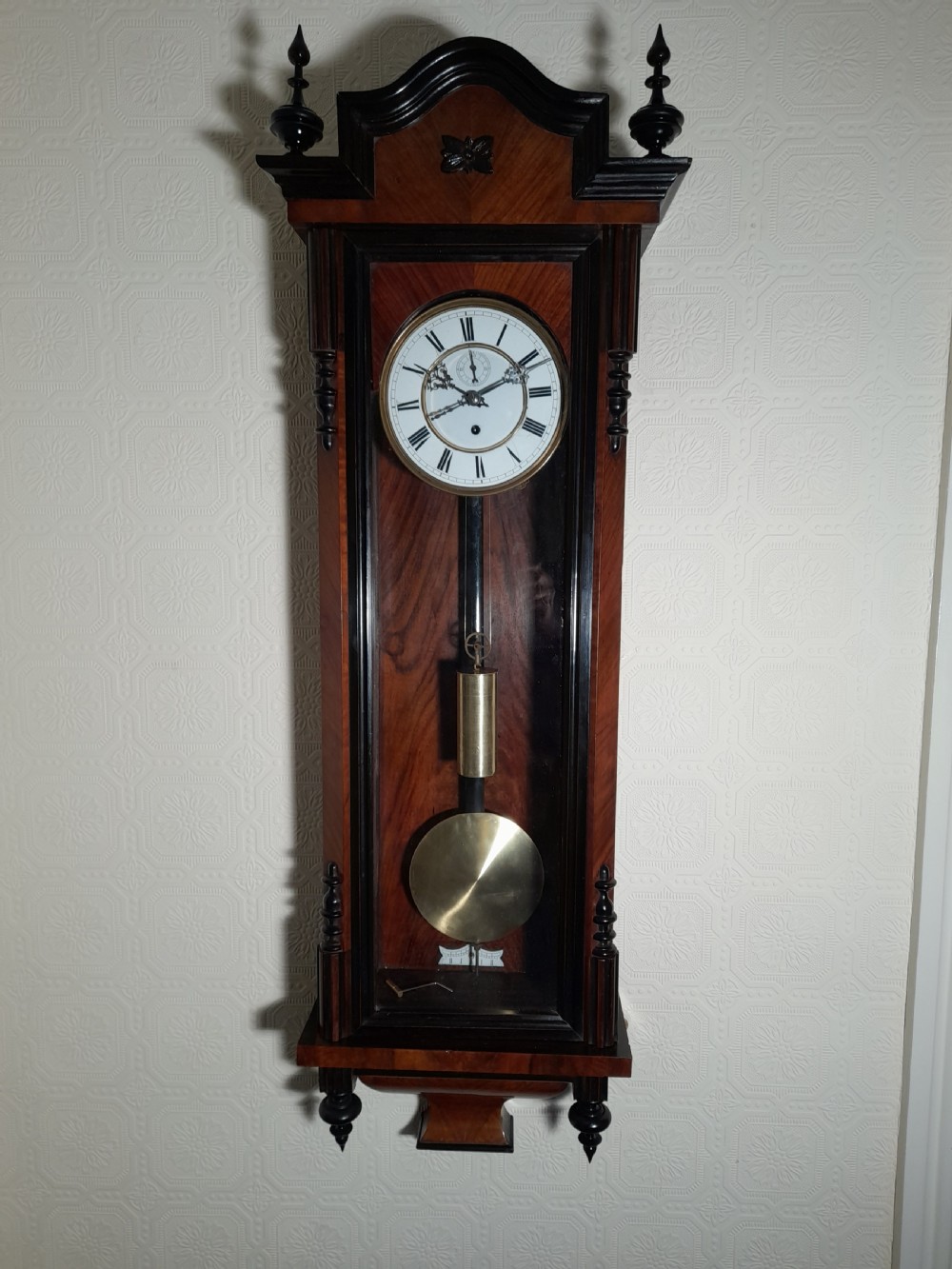 Walnut & Ebonised Slim-line Vienna Wall Clock