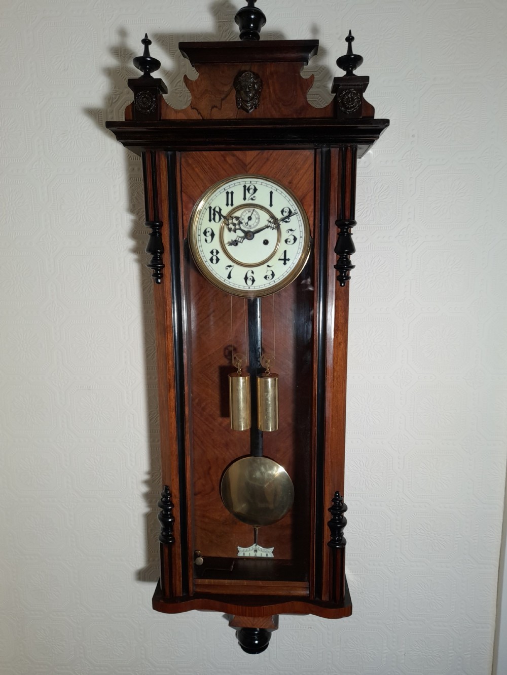 Slim-line, Walnut & Ebony, Double-weight Vienna Wall Clock