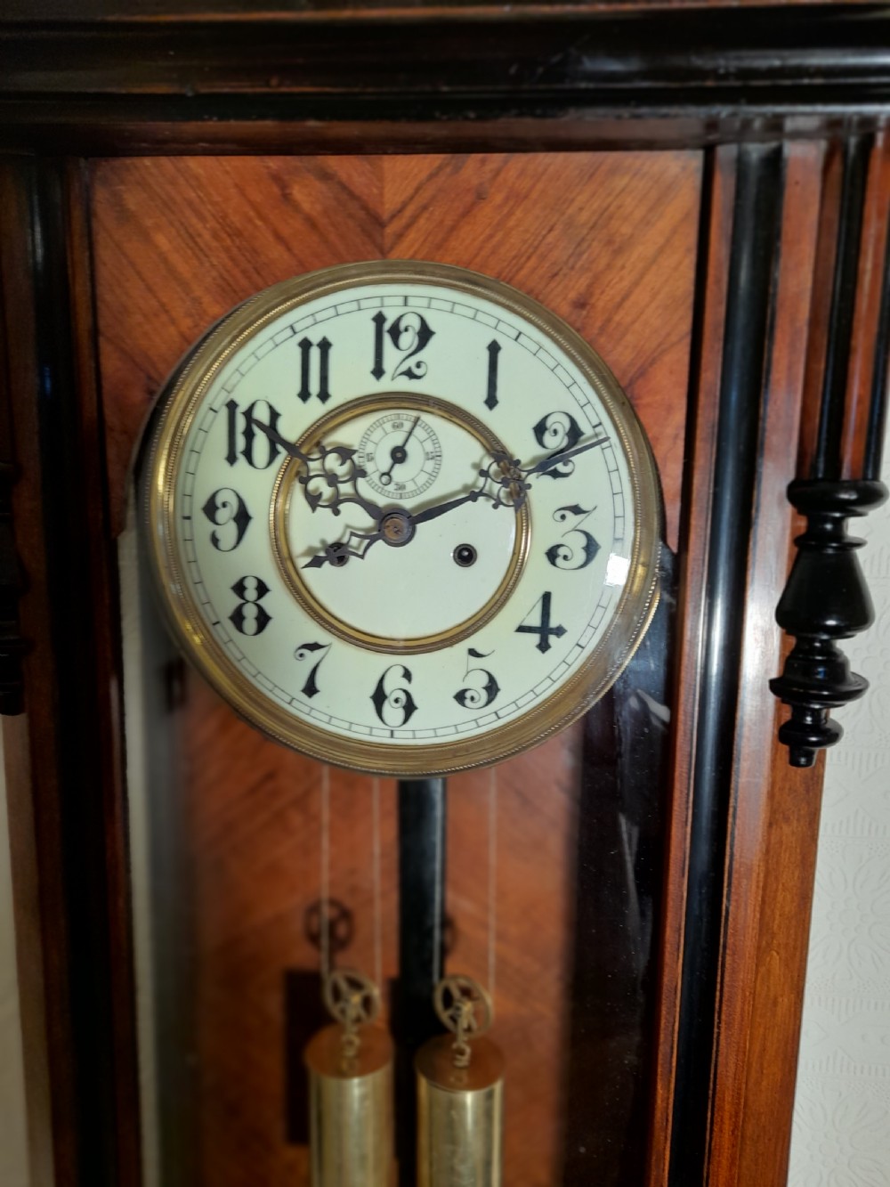 Slim-line, Walnut & Ebony, Double-weight Vienna Wall Clock View II