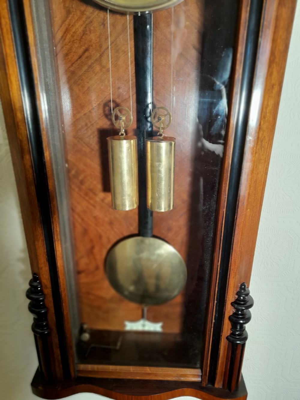 Slim-line, Walnut & Ebony, Double-weight Vienna Wall Clock View III