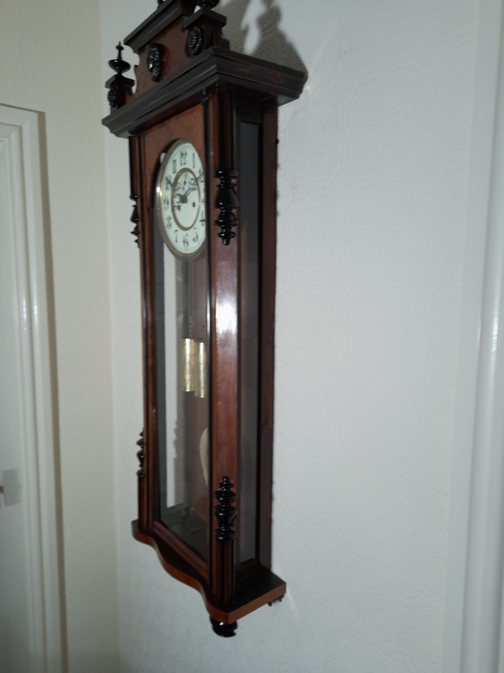 Slim-line, Walnut & Ebony, Double-weight Vienna Wall Clock View V