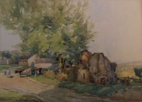 Fred Lawson "Old Houses, Castle Bolton" Yorkshire Watercolour