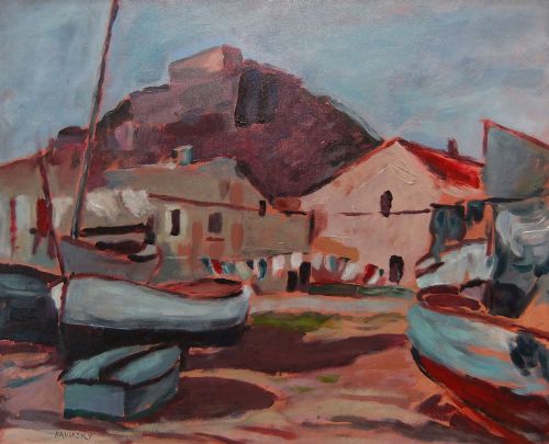 Philip Naviasky "A Fishing Village, San Remo" Oil Painting
