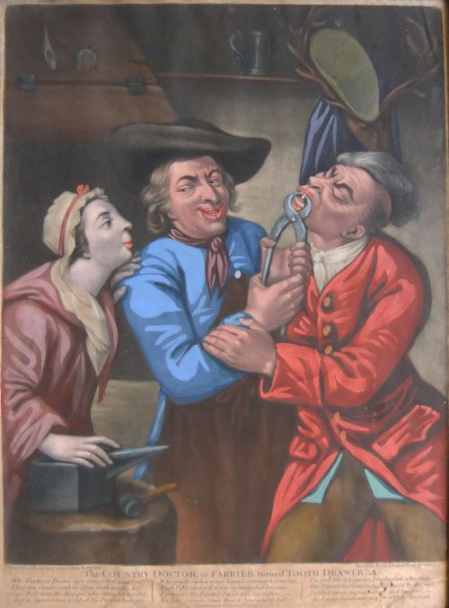 Rare Old Dentistry Print "The Country Doctor or Farrier Turned Tooth Drawer"
