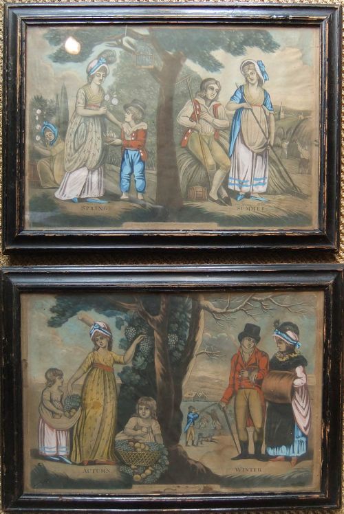 "The Four Seasons" Pair of Old Prints Dated 1799