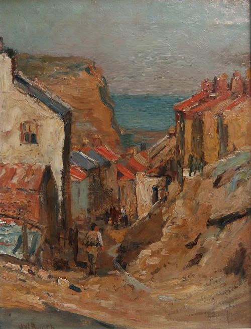 J.w. Booth "Church Street, Staithes" Oil Painting