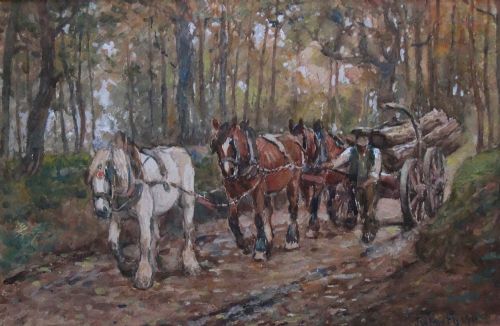 James William Booth Watercolour "The Logging Cart"