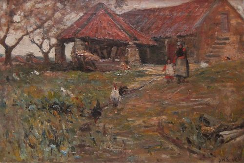 James William Booth "The Farm Yard" Oil Painting