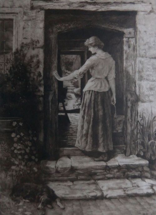 Herbert Dicksee Etching  "On the Threshold" 1904