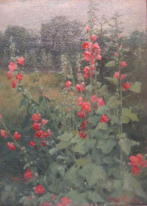 Alfred Ward "Hollyhocks" Oil Painting
