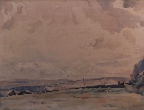 Fred Lawson Watercolour "A View from the Top Field"