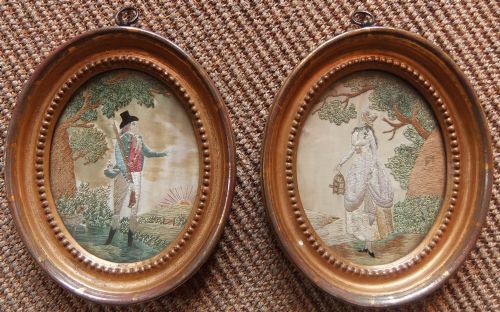 Pair of Oval Silk Pictures