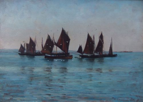 Robert Edward Morrison "The Herring Fleet" Oil on Panel