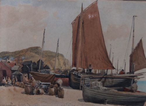 William E. Croxford "Boats Near Rye, Sussex" Watercolour
