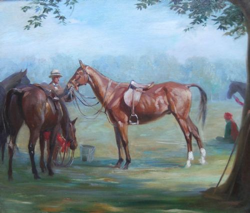 Donald Wood "Polo Ponies" Oil Painting