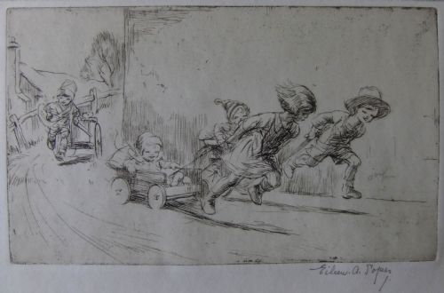 Eileen Soper "Go Cart" Etching