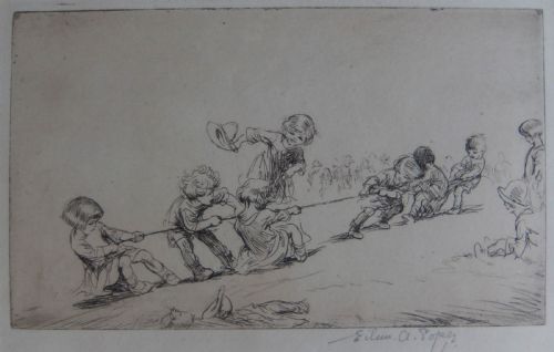 Eileen Soper "Tug of War" Etching